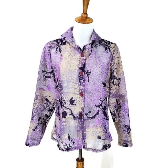 Trisha Tyler Top Blazer Jacket 3D Art To Wear Sheer Boho Cottagecore Quirky Sz S - Picture 1 of 13
